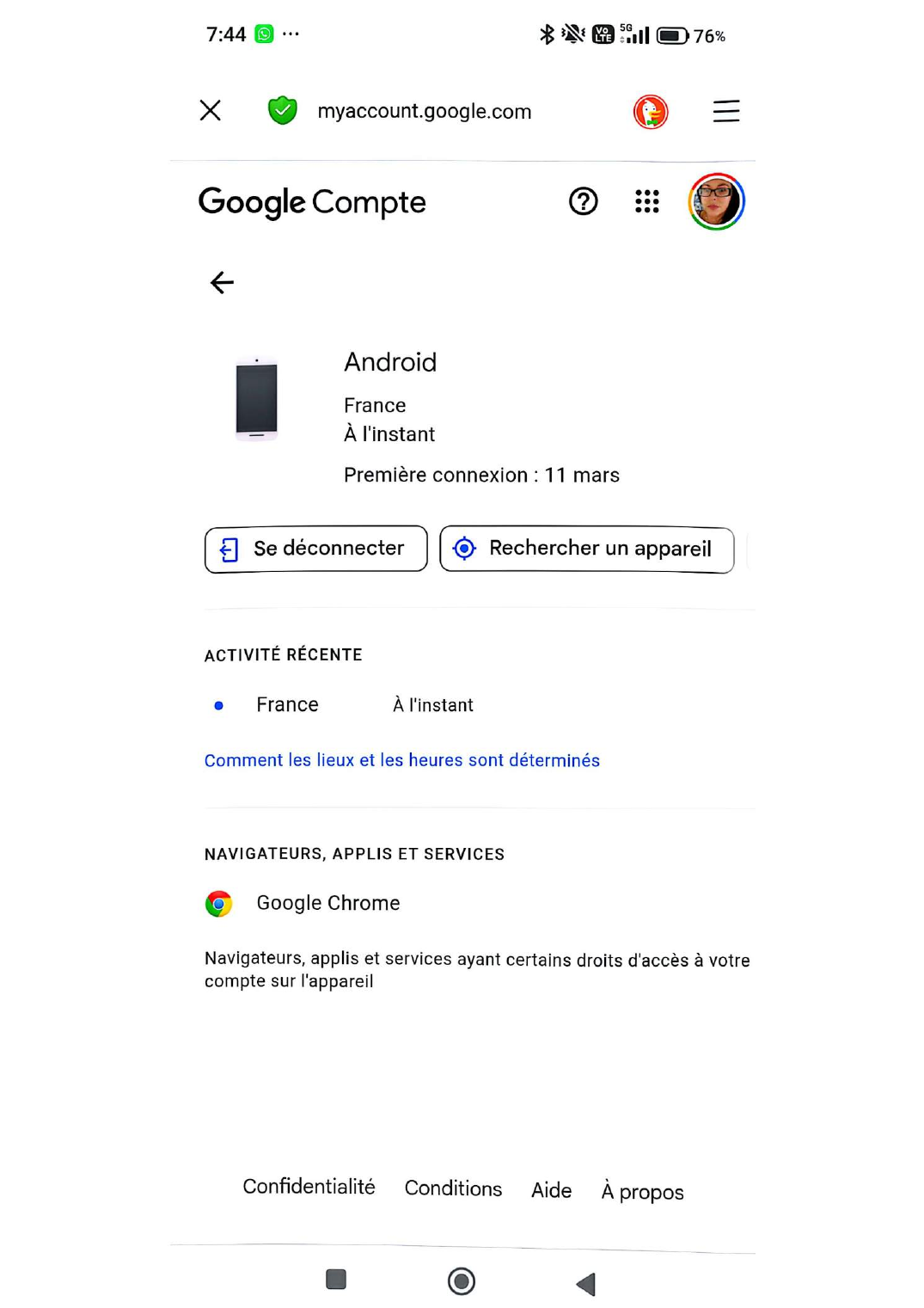 Connexions d'appareils Android inconnus