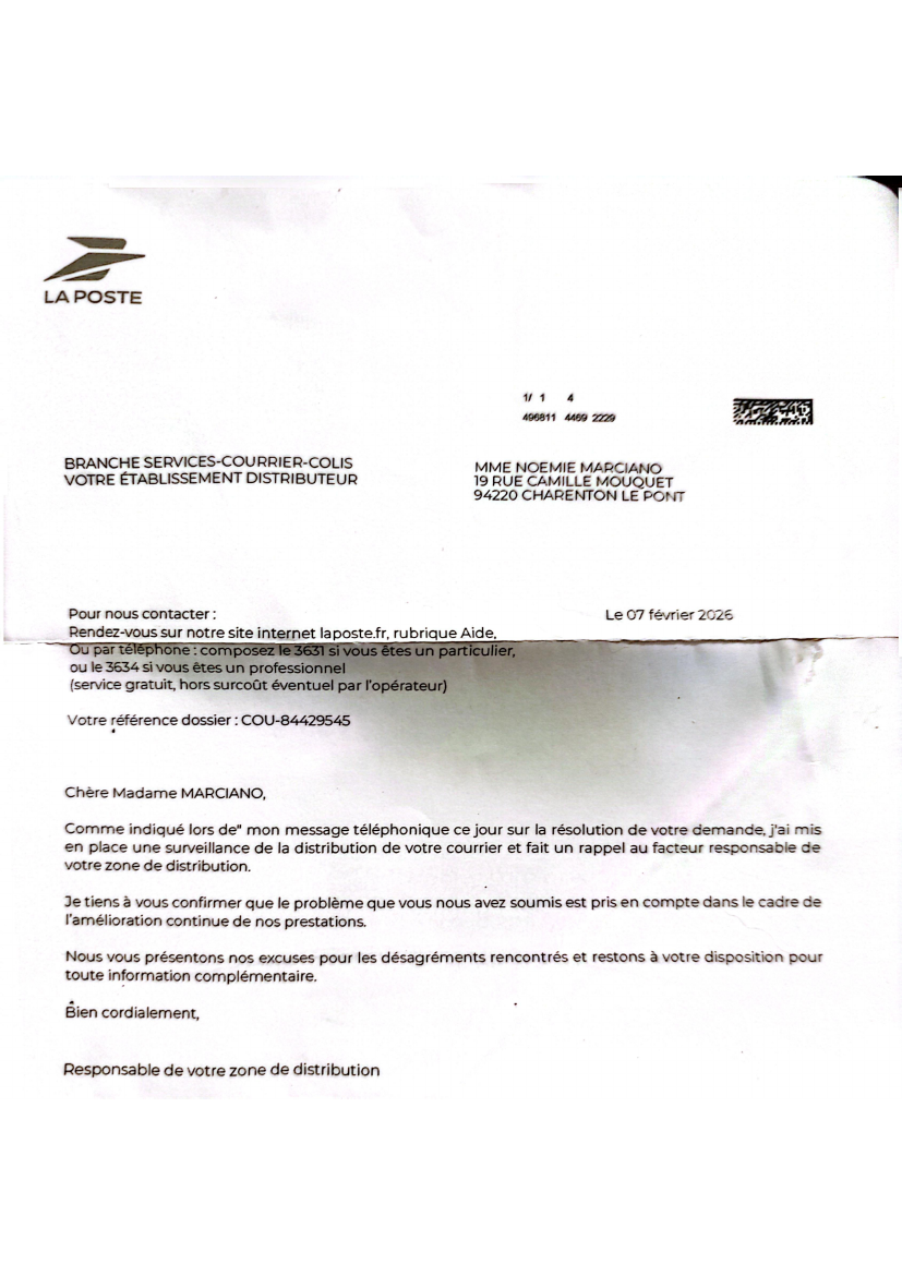 Lettres d'excuses de La Poste