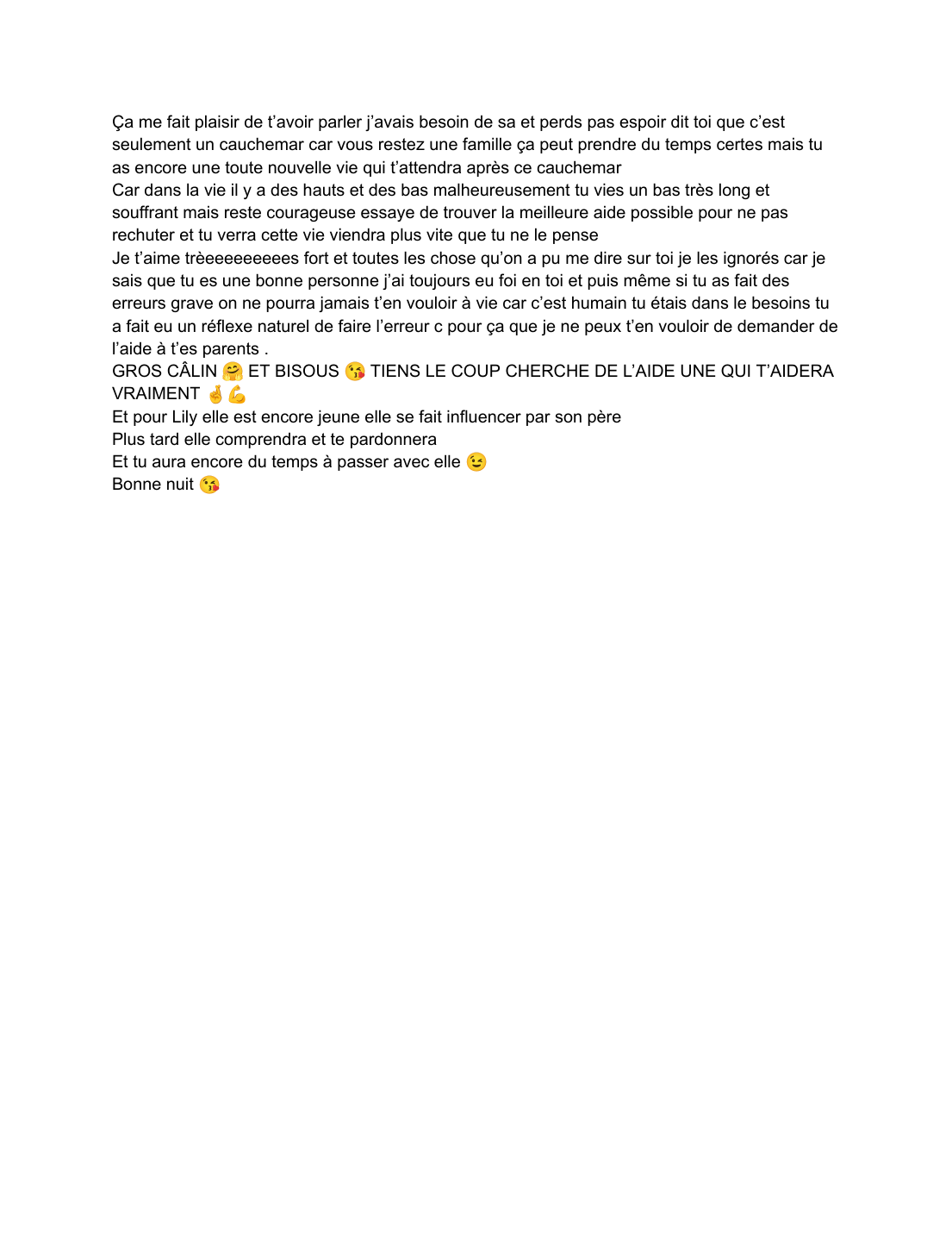 Témoignage écrit de ma nièce, fille de mon frère (16 ans)